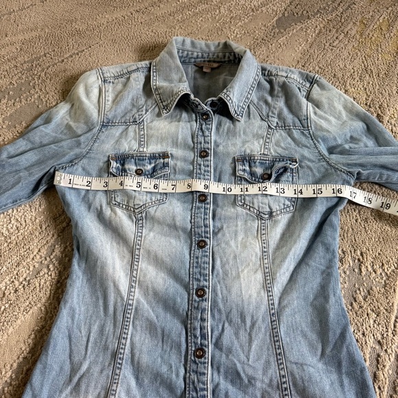 Bullhead Black Denim chambray shirts Guess button front snap cotton small - Picture 5 of 11